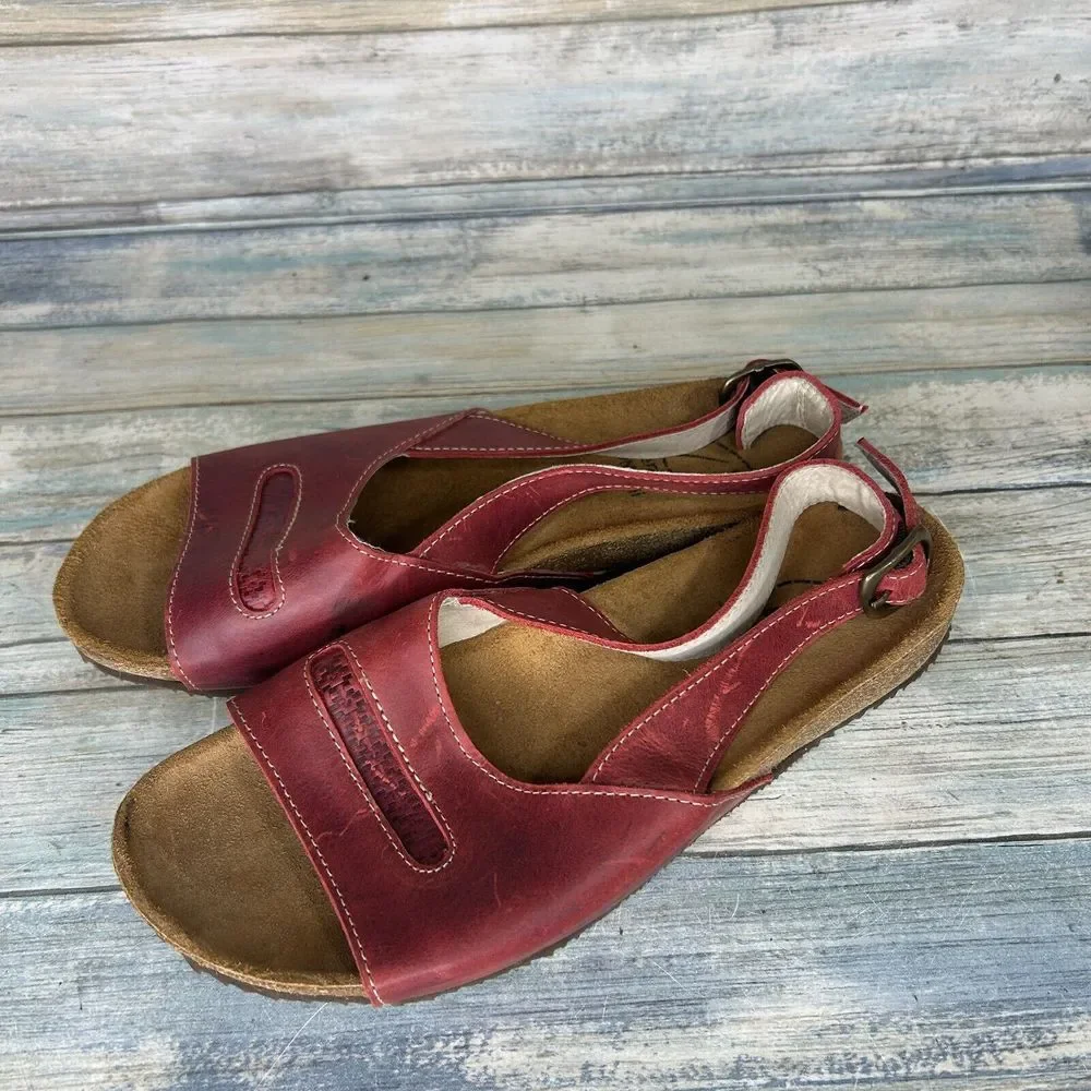 Sergio Tomani Sandals Size 40 Red Leather Cork ‎ Womens